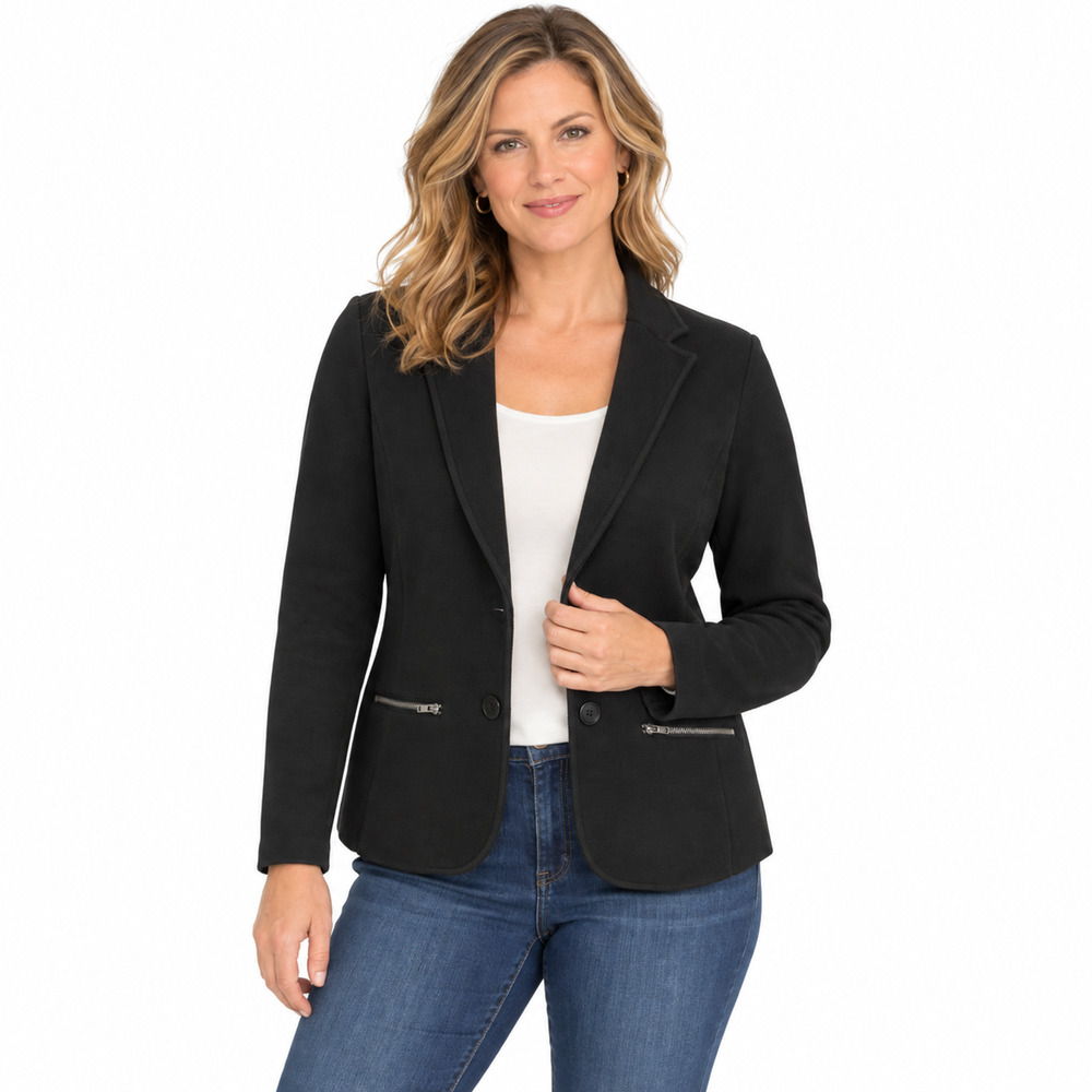 Talbots Black Thick Knit Suit Jacket Blazer Cotton Blend Career Workwear sz M